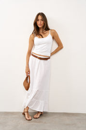 גופיית ספגטי תחרה לבנה