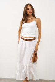 גופיית ספגטי תחרה לבנה