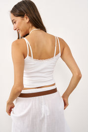 גופיית ספגטי תחרה לבנה