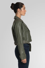 מעיל עור ירוק  ROMIE CROPPED TRENCH BIKER