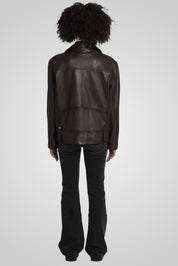 מעיל עור חום HARPER OVERSIZED BOYFRIEND JACKET