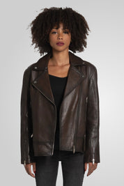 מעיל עור חום HARPER OVERSIZED BOYFRIEND JACKET