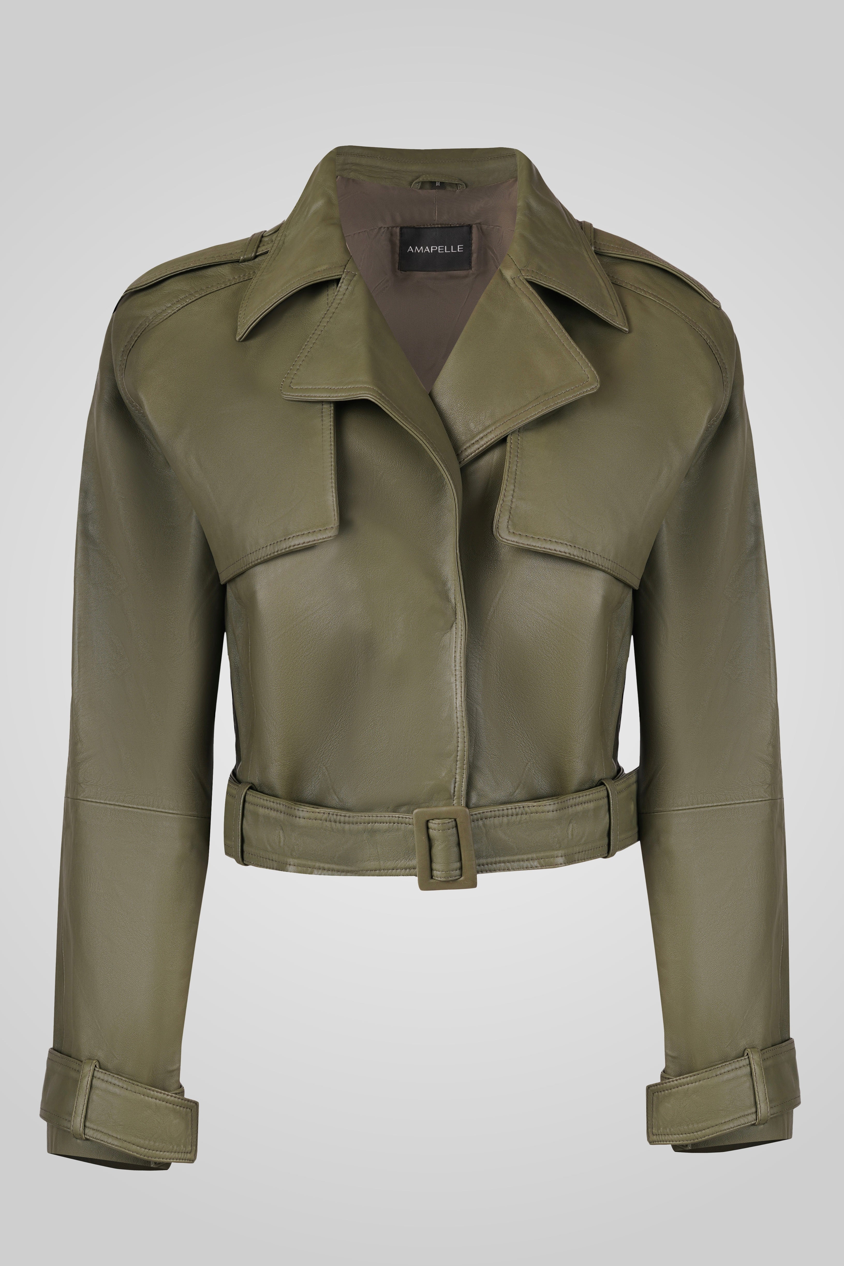 מעיל עור ירוק  ROMIE CROPPED TRENCH BIKER