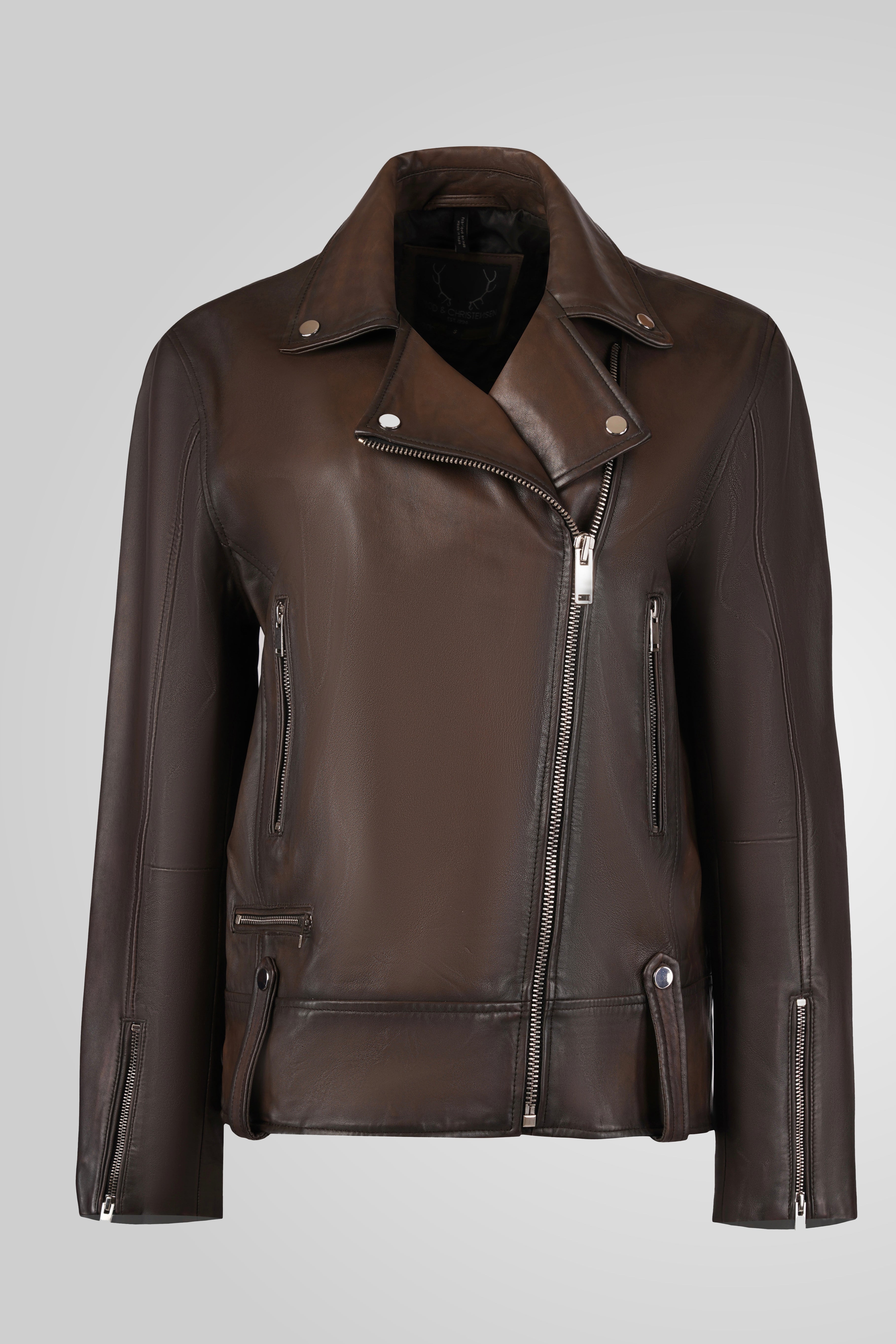 מעיל עור חום HARPER OVERSIZED BOYFRIEND JACKET