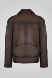 מעיל עור חום HARPER OVERSIZED BOYFRIEND JACKET