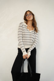 סריג פולו פסים שחור