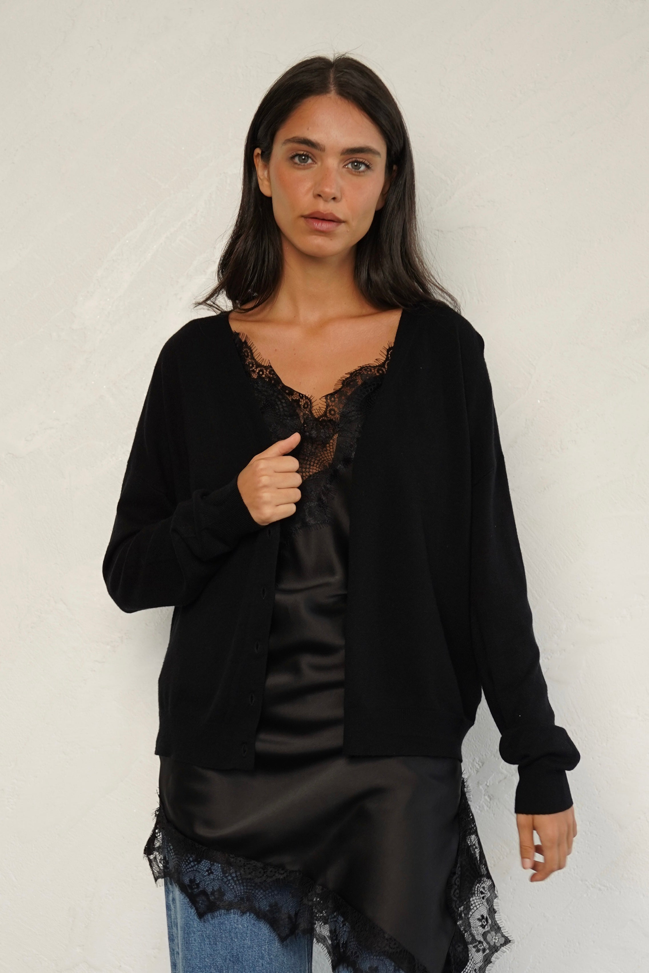 קרדיגן סריג דק שחור