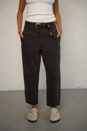 חגורה מעור חום כהה - LEE ROUND BUCKLE BELT