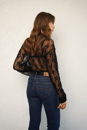 חולצה מכופתרת תחרה לומינה שחורה