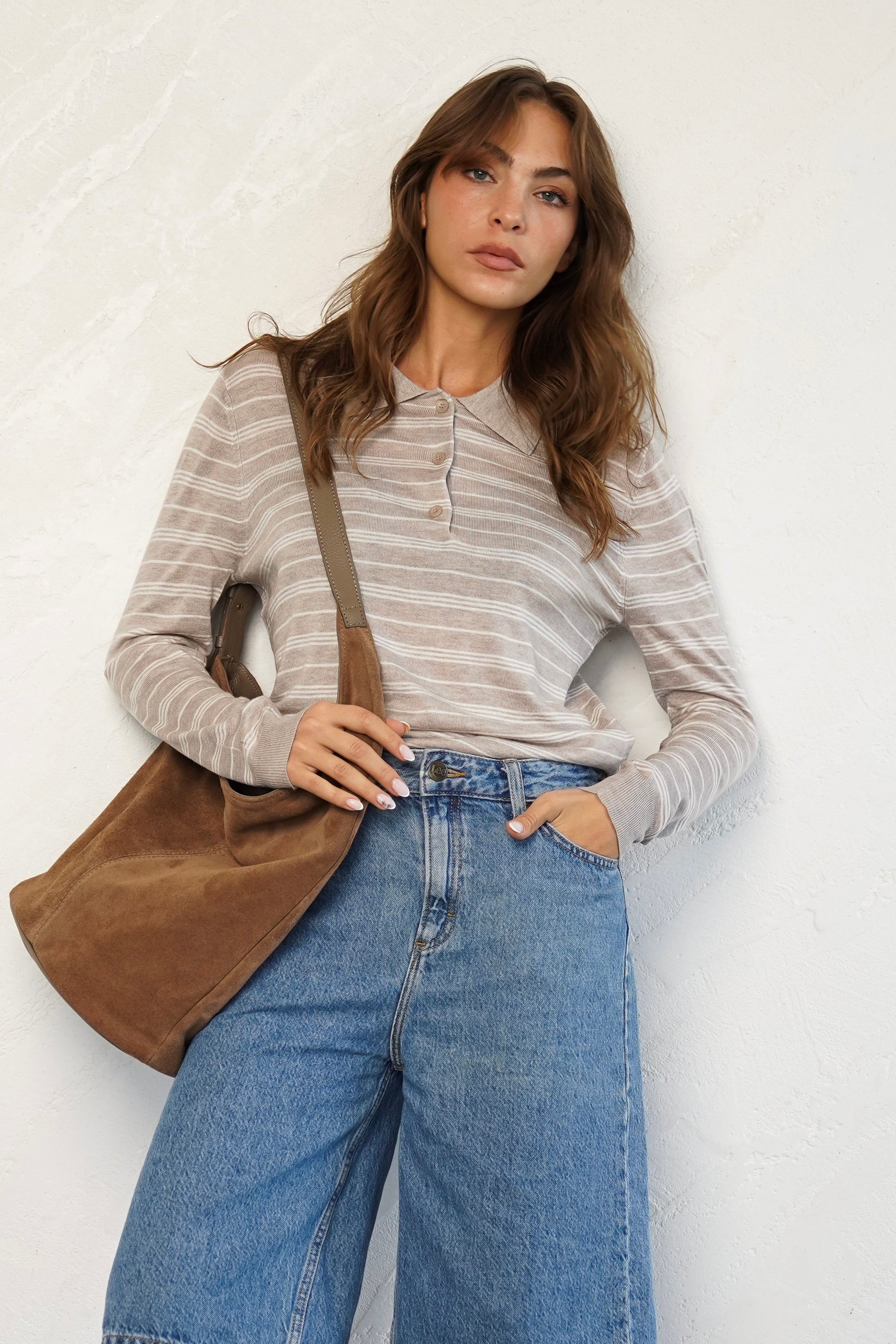 סריג פולו פסים בז