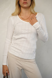 חולצת בלה שרוול ארוך וי לבן