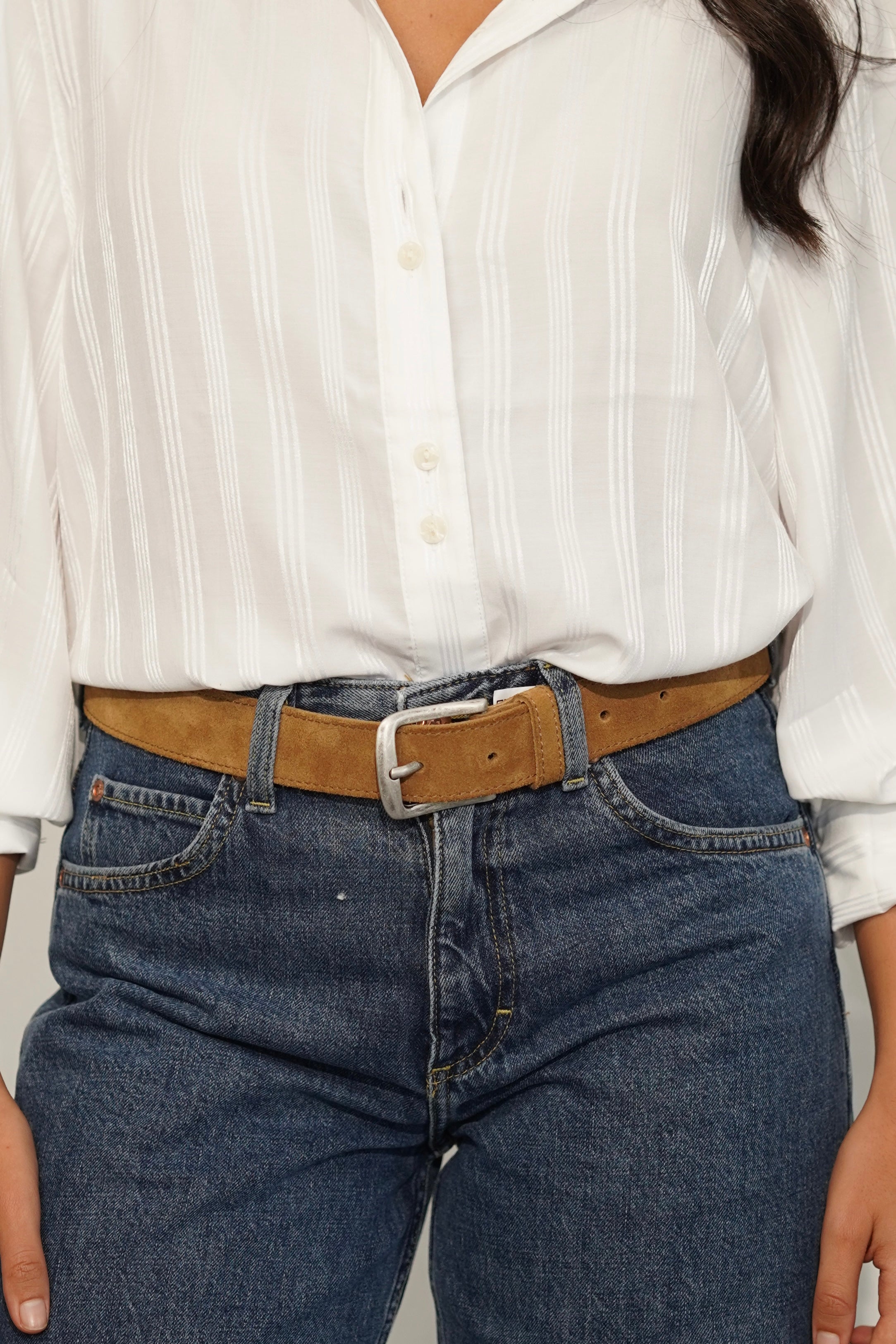 חגורה מעור חאקי - LEE SUEDE BELT