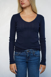 חולצת בלה שרוול ארוך וי כחול