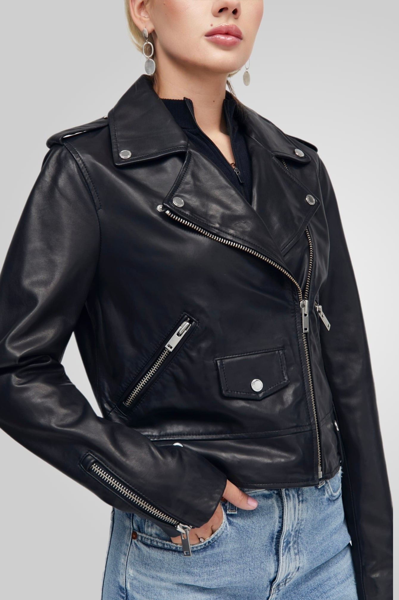 מעיל עור שחור SEMEE LEATHER JACKET