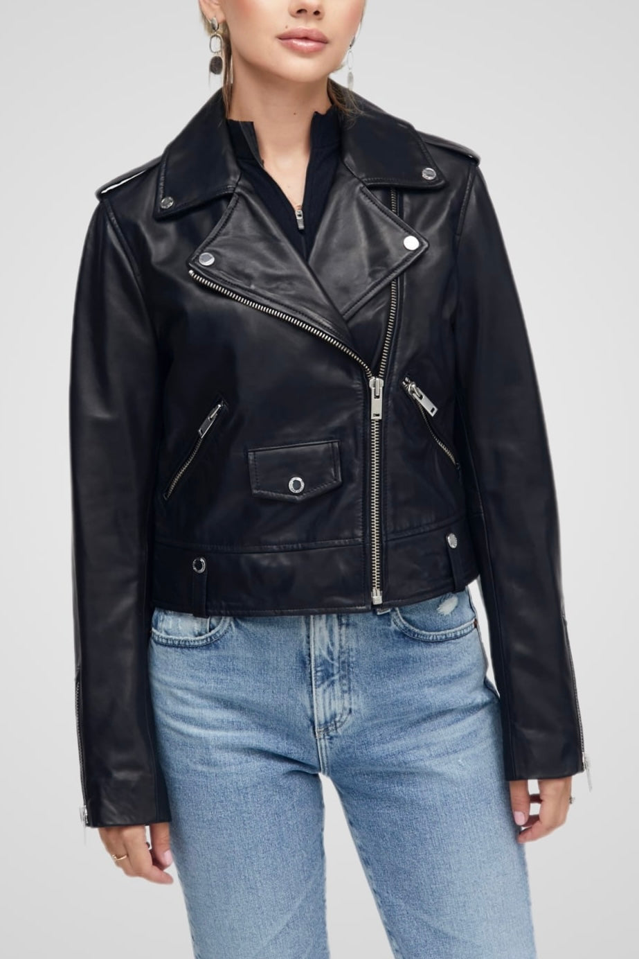 מעיל עור שחור SEMEE LEATHER JACKET