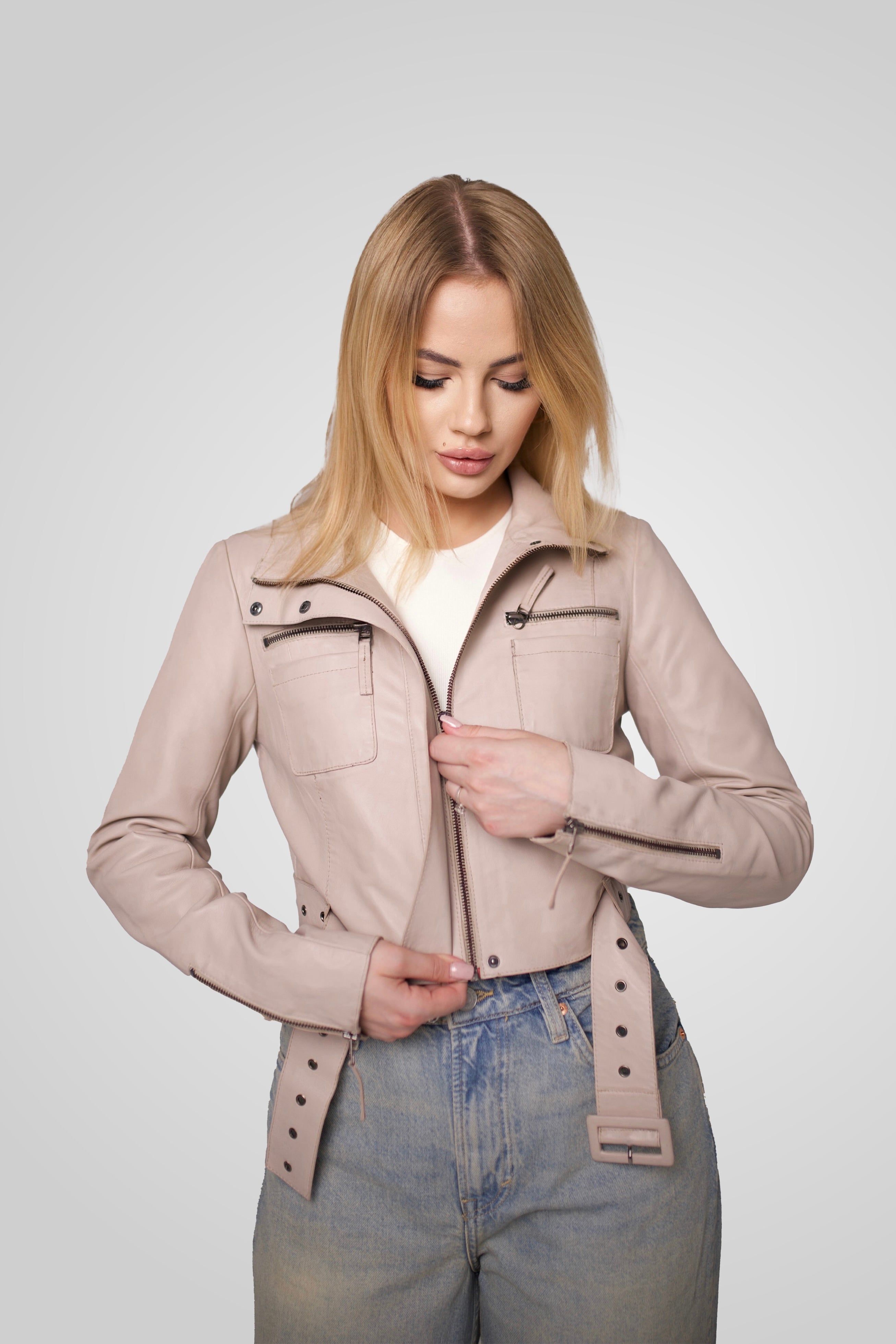 מעיל עור בז׳ MIA JACKET