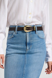 חגורה מעור חום כהה - LEE ROUND BUCKLE BELT