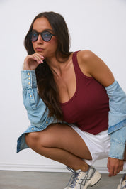 גופיית קרופ כותנה בורדו