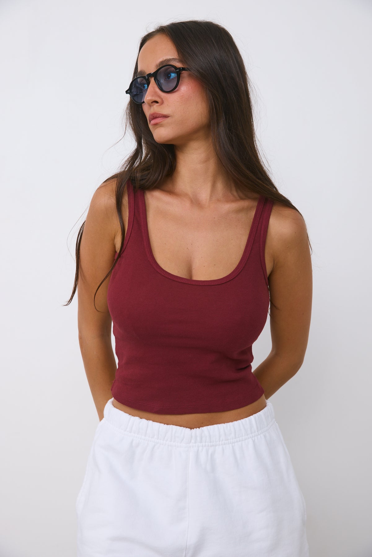 גופיית קרופ כותנה בורדו