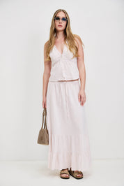חצאית מקסי פשתן ורוד בהיר