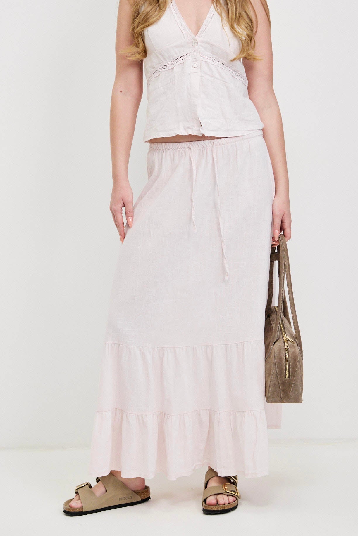 חצאית מקסי פשתן ורוד בהיר