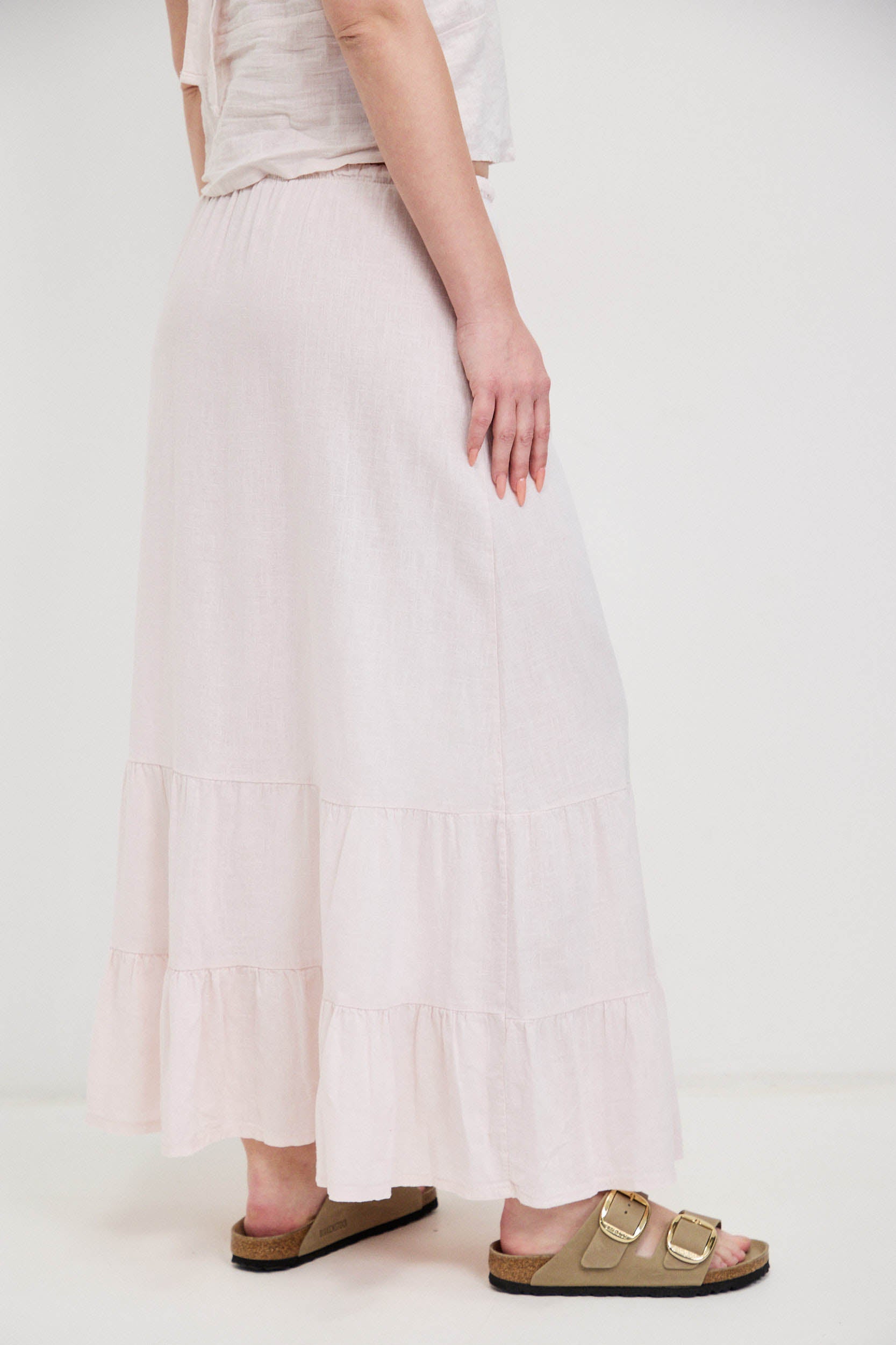 חצאית מקסי פשתן ורוד בהיר