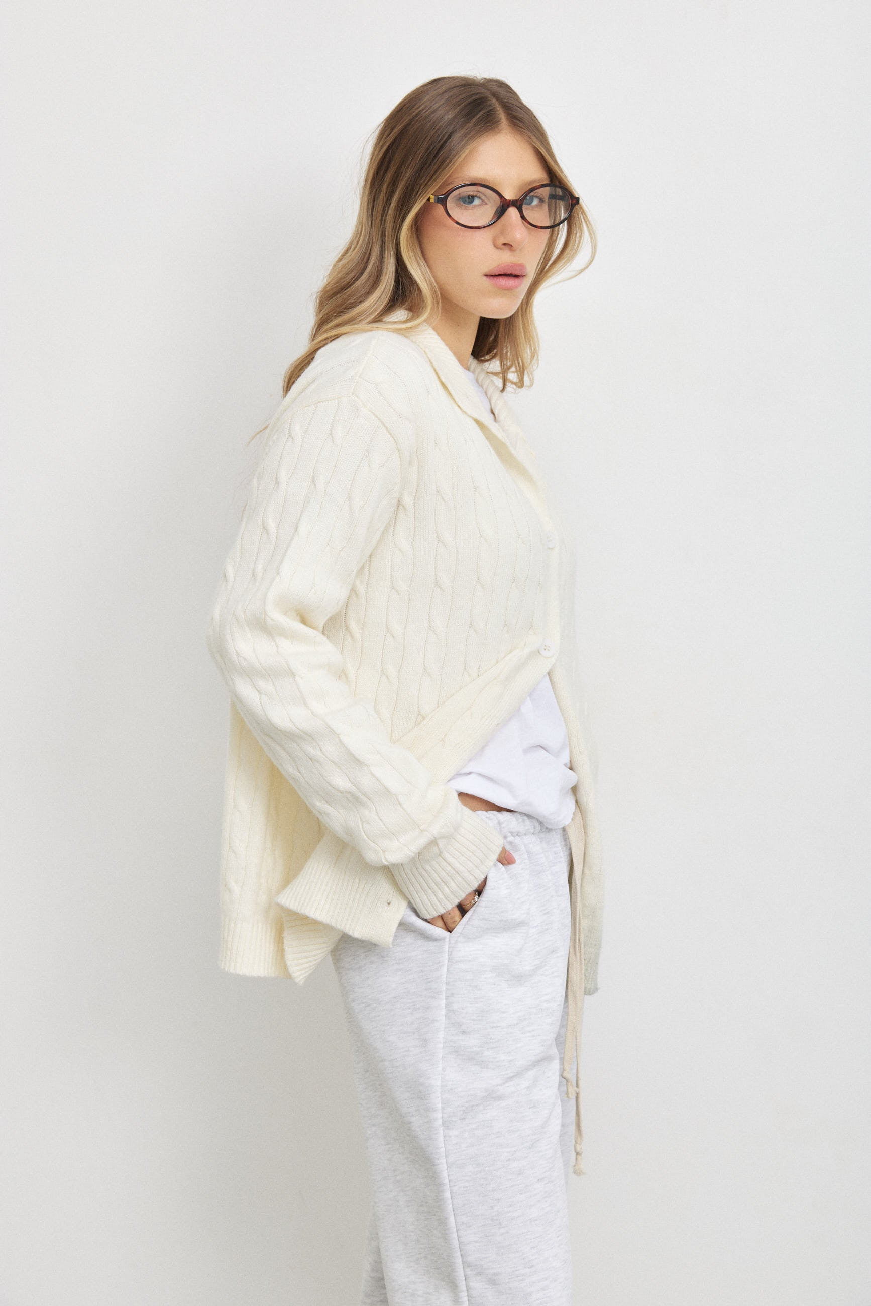 קרדיגן סריג ג׳וליה שמנת