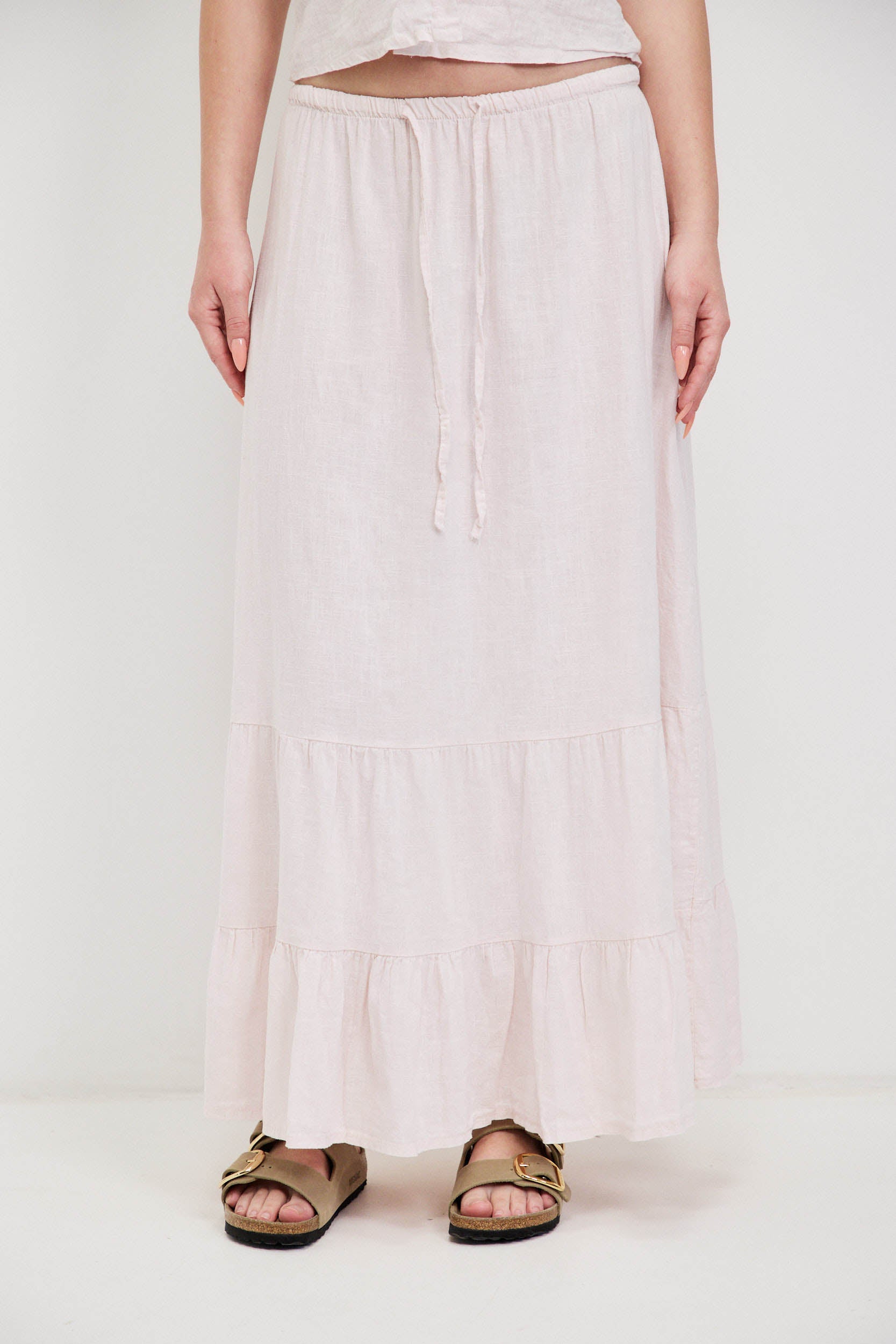 חצאית מקסי פשתן ורוד בהיר