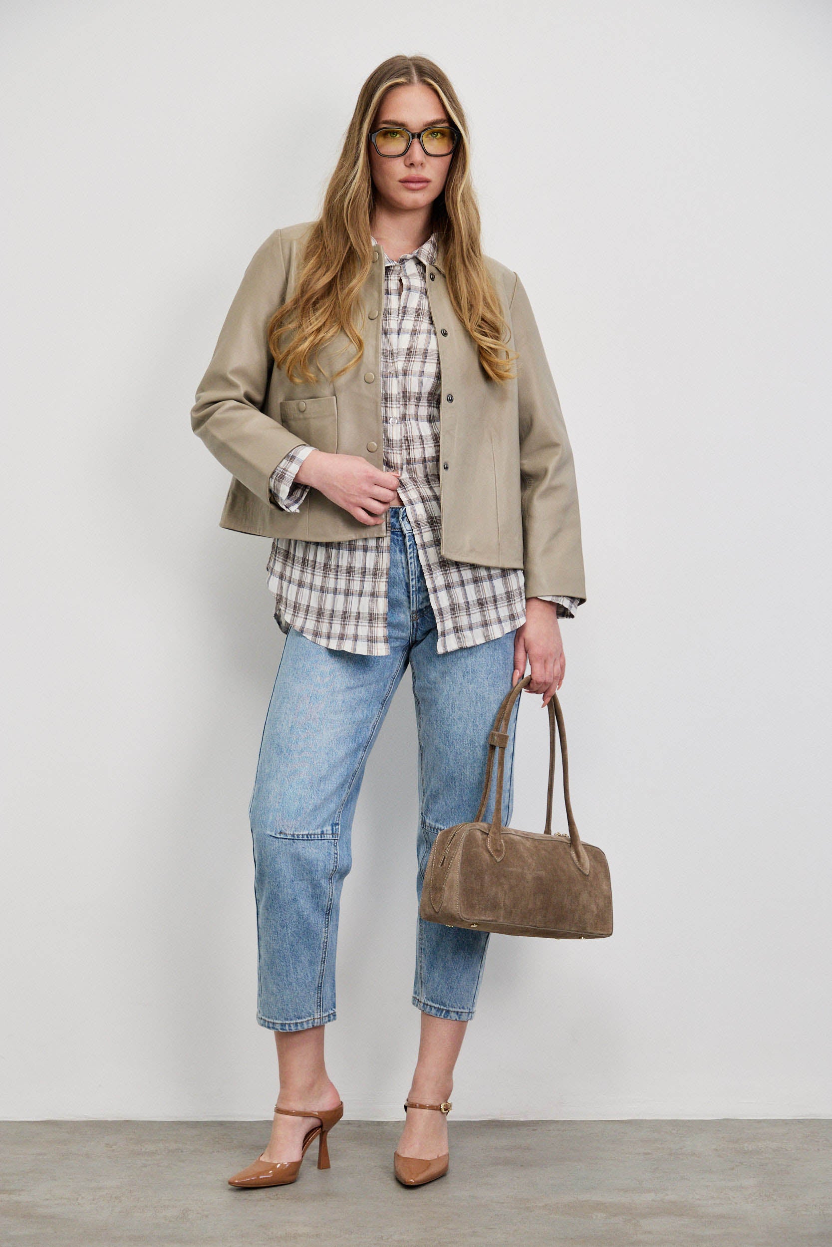 חולצת משבצות איטלקית לבן