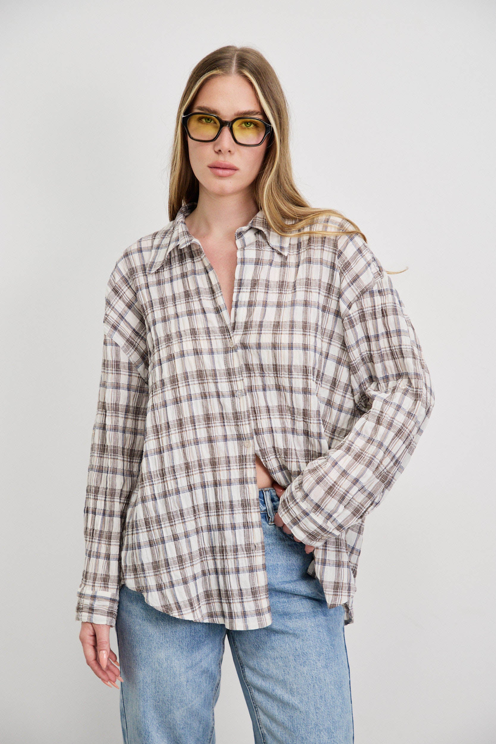 חולצת משבצות איטלקית לבן