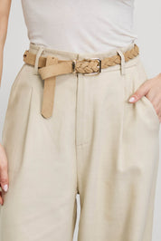 חגורת עור קלועה קלאסית קאמל