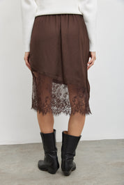 חצאית מידי בשילוב תחרה חומה