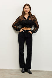 חולצה מכופתרת תחרה לומינה שחורה