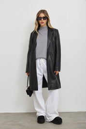 מעיל עור טרנץ׳ MELINDA OVERSIZE KNEE LENGTH LEATHER BLAZER
