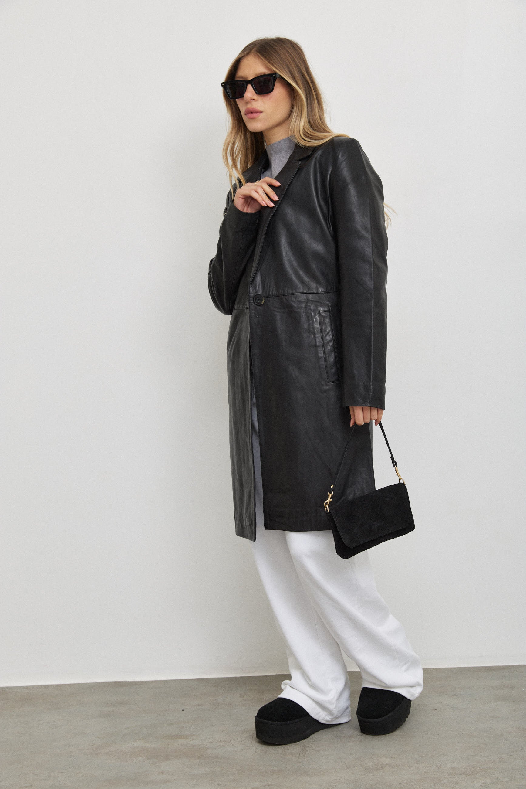 מעיל עור טרנץ׳ MELINDA OVERSIZE KNEE LENGTH LEATHER BLAZER