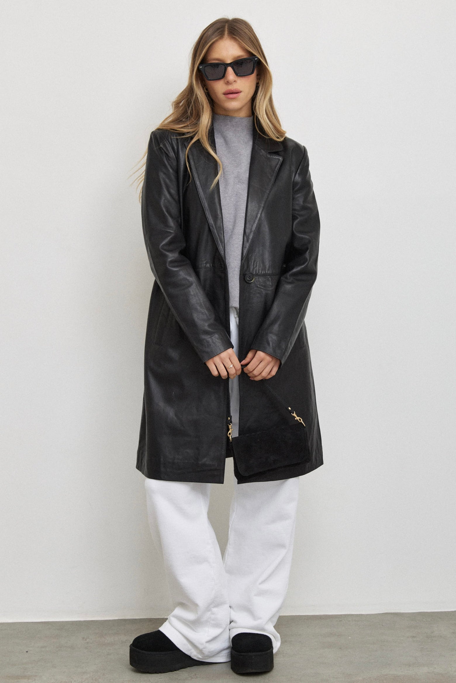 מעיל עור טרנץ׳ MELINDA OVERSIZE KNEE LENGTH LEATHER BLAZER