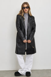 מעיל עור טרנץ׳ MELINDA OVERSIZE KNEE LENGTH LEATHER BLAZER