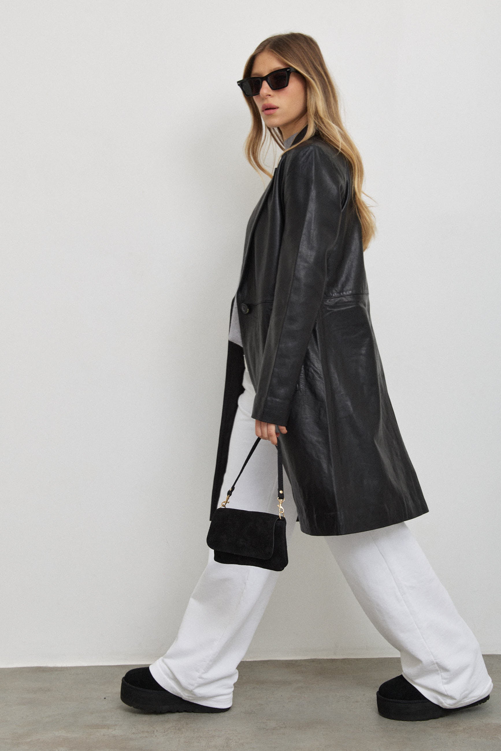 מעיל עור טרנץ׳ MELINDA OVERSIZE KNEE LENGTH LEATHER BLAZER