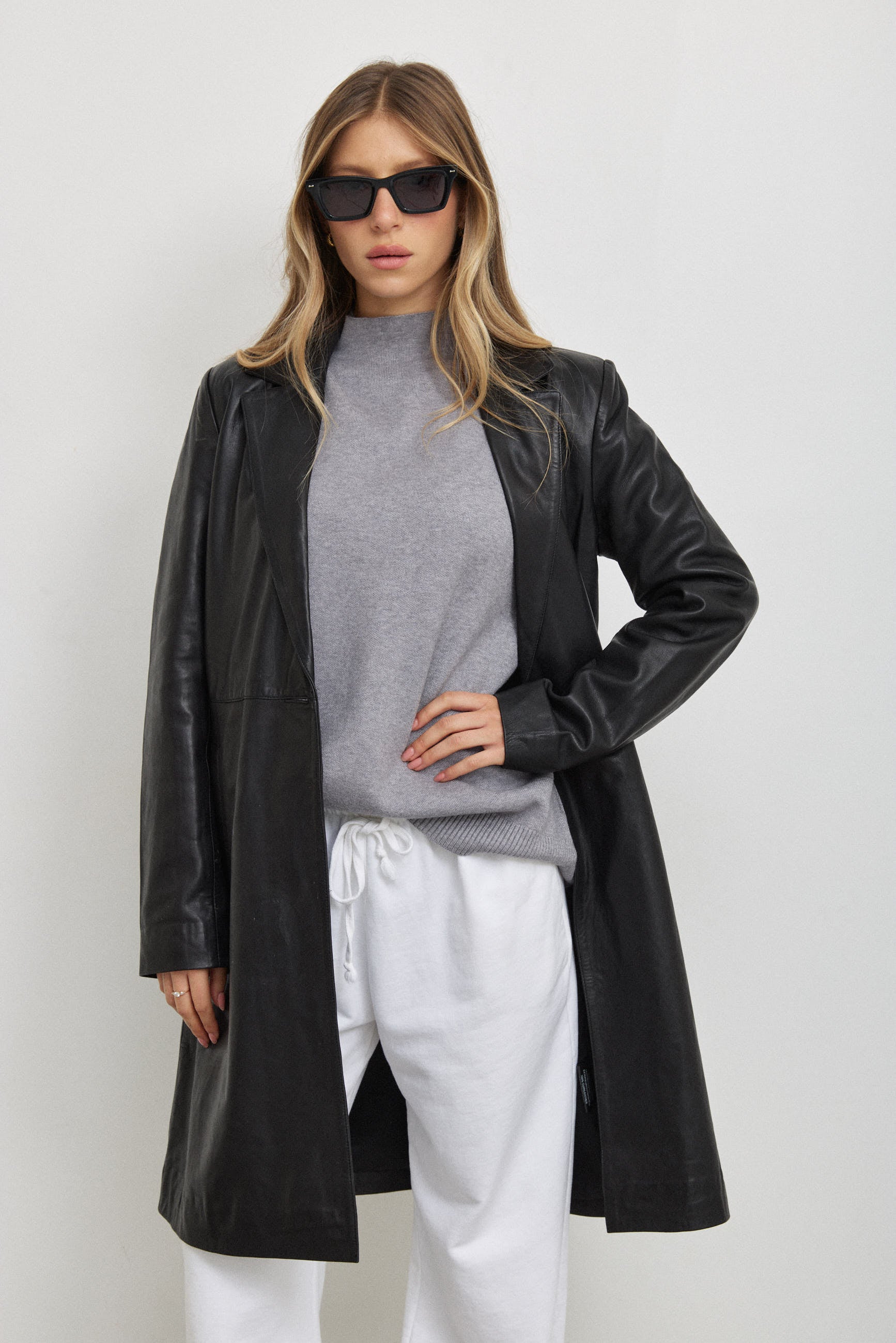 מעיל עור טרנץ׳ MELINDA OVERSIZE KNEE LENGTH LEATHER BLAZER