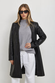 מעיל עור טרנץ׳ MELINDA OVERSIZE KNEE LENGTH LEATHER BLAZER
