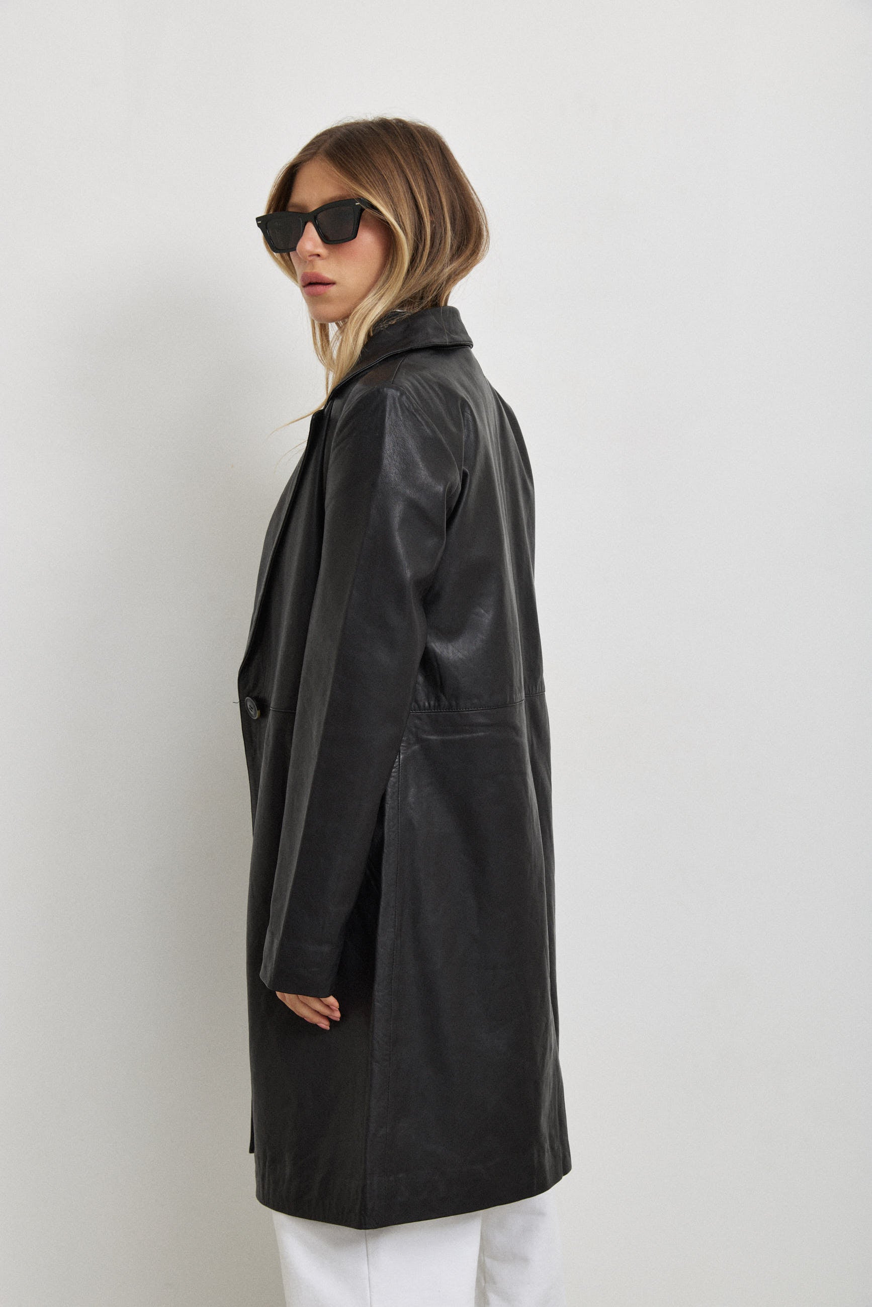 מעיל עור טרנץ׳ MELINDA OVERSIZE KNEE LENGTH LEATHER BLAZER