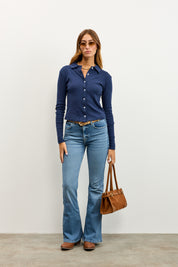 חולצה מכופתרת כותנה פולו כחול