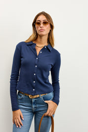 חולצה מכופתרת כותנה פולו כחול
