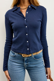 חולצה מכופתרת כותנה פולו כחול