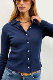 חולצה מכופתרת כותנה פולו כחול