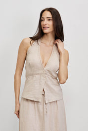 וסט פשתן קולר בז