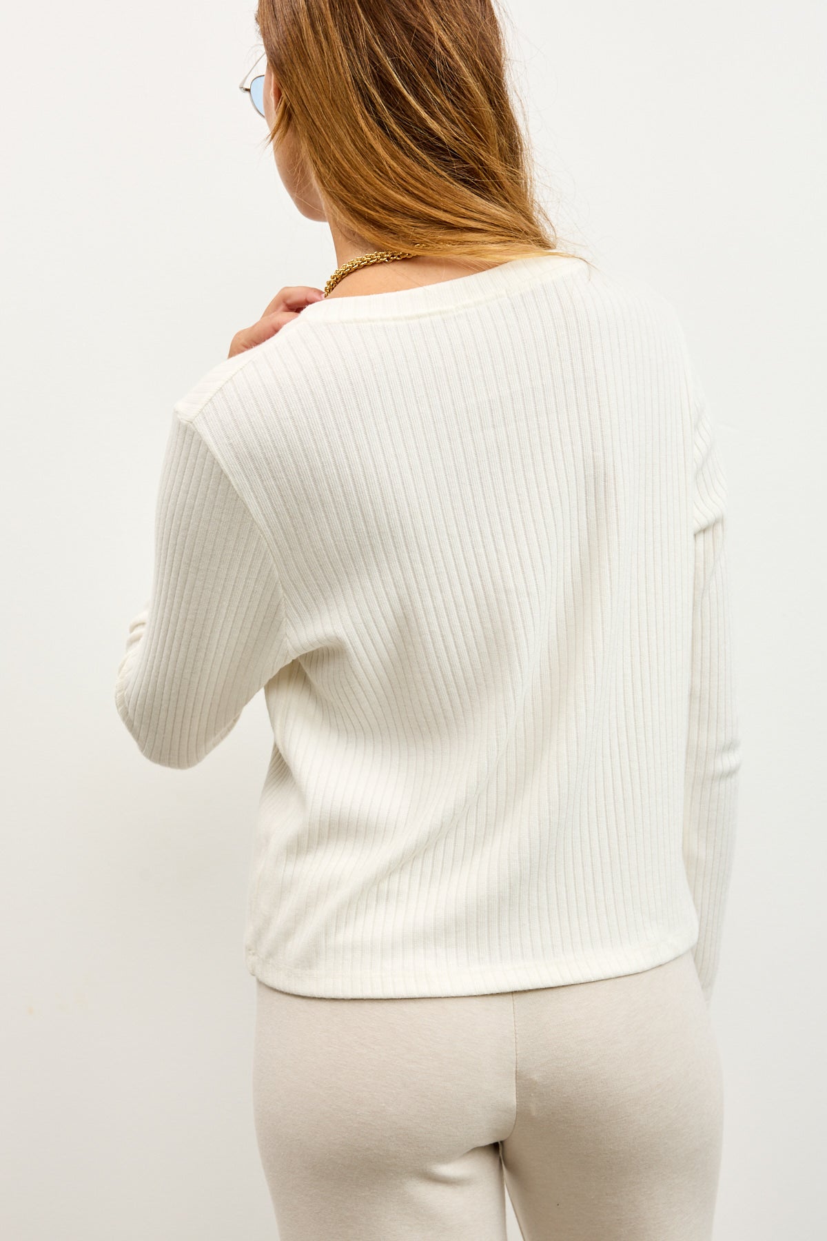 קרדיגן סריג ריב לבן