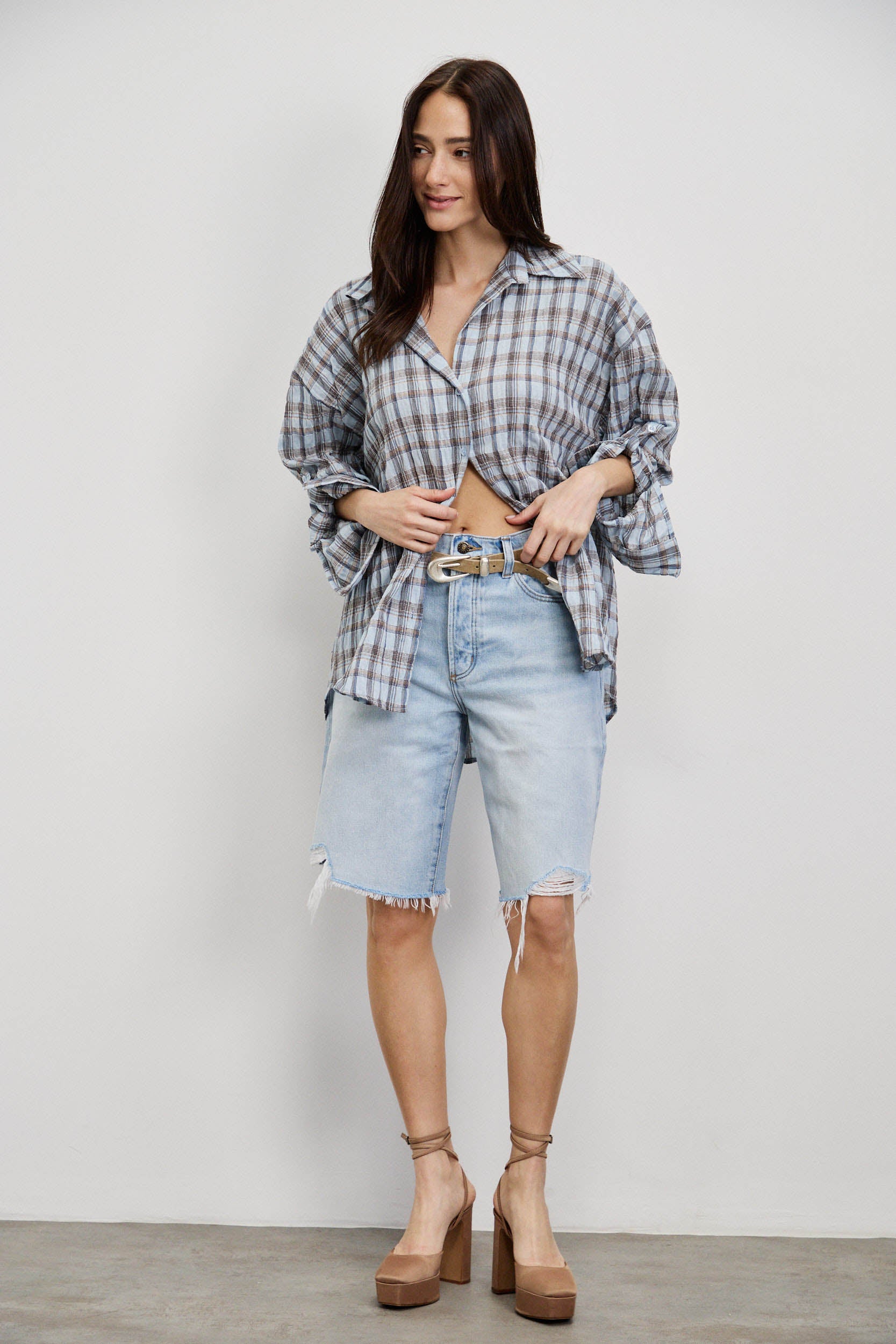 חולצת משבצות איטלקית תכלת