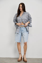 חולצת משבצות איטלקית תכלת