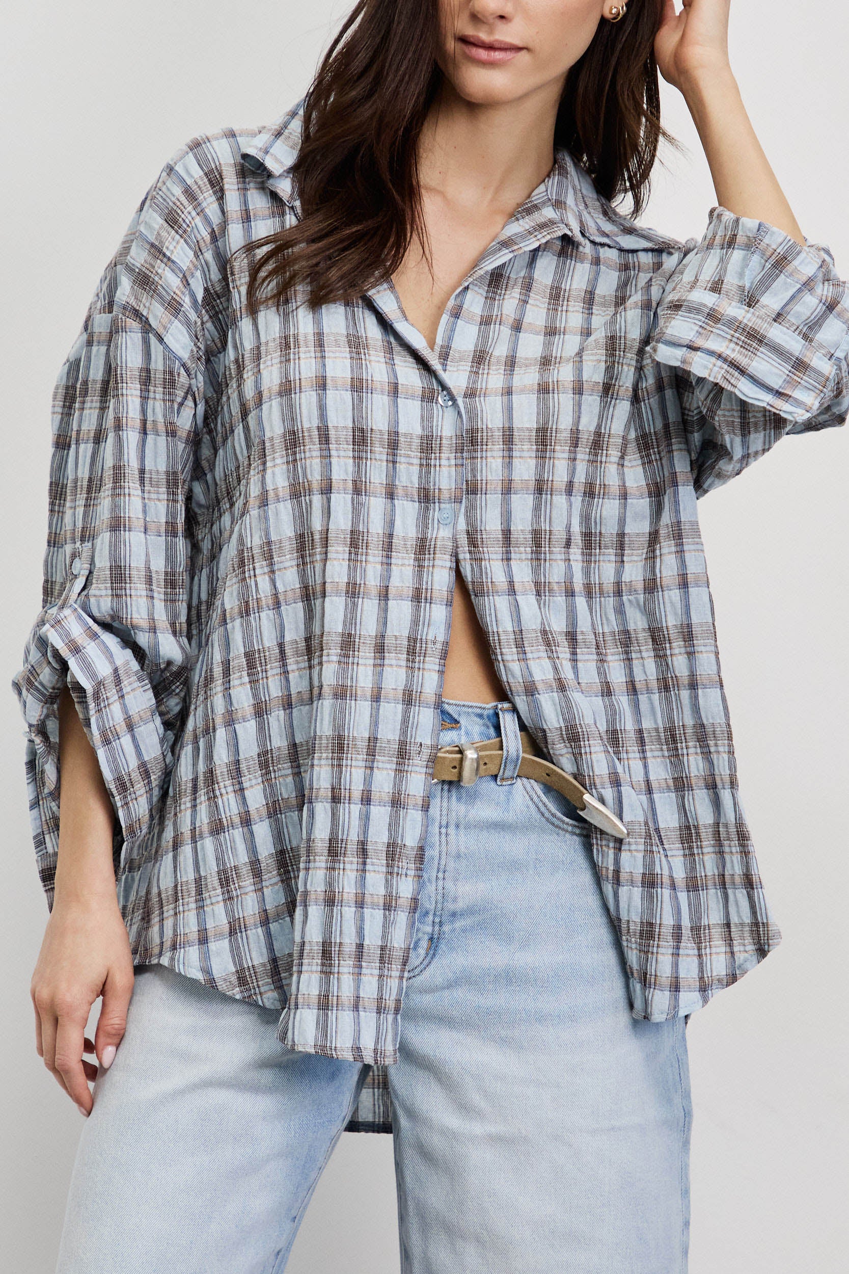 חולצת משבצות איטלקית תכלת